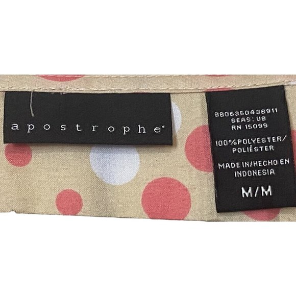 Apostrophe Blouse Short Sleeve Women's Orange White Beige Polka Dots Size M - Picture 3 of 7